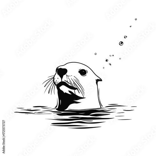 Sea Lion. Sea Lion simple black and white line art vector logo