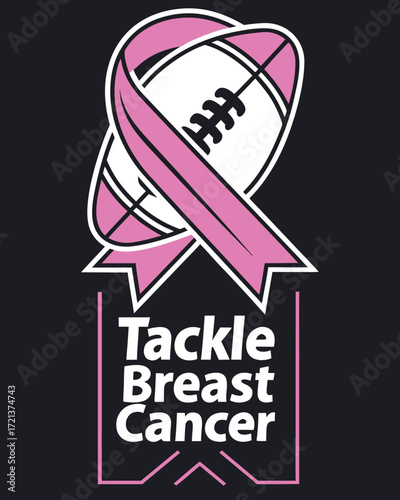 American football with pink ribbon and text Tackle Breast Cancer breast cancer awareness