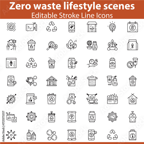Zero Waste Lifestyle Vector Illustration Set – Eco-Friendly Habits, Recycling, and Sustainable Living
