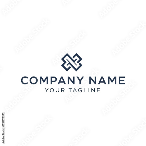Abstract geometric logo design with intertwined shapes for a company brand identity, featuring 'COMPANY NAME' and 'YOUR TAGLINE' text.