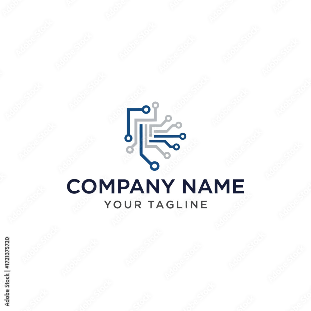 Obraz premium A logo featuring a circuit board design with a company name and tagline, suitable for technology businesses.