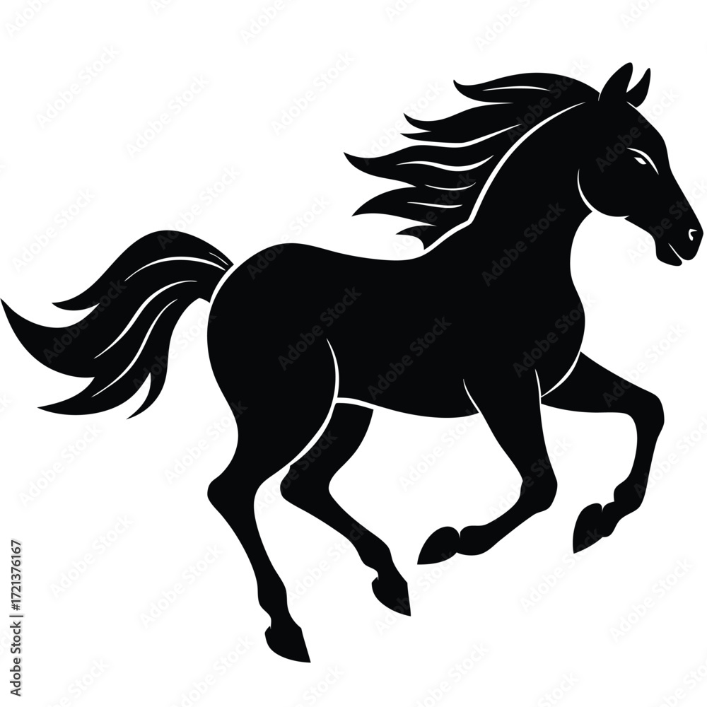 Obraz premium Elegant running horse silhouette, vector graphic