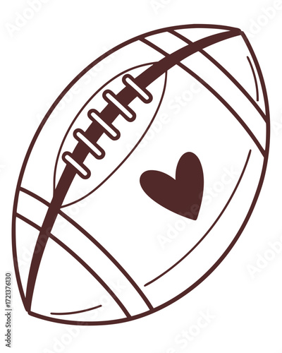 Brown outline American football with heart symbol on white background sport game