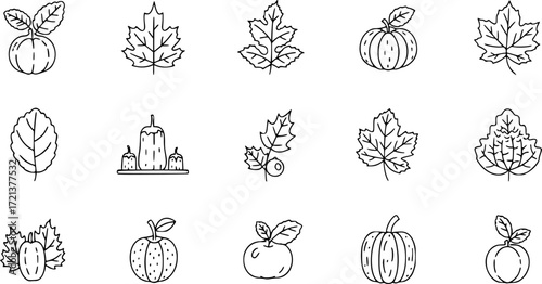 Vector set of autumn thin line icons.