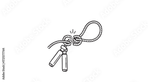 Close-up drawing of a secure nautical knot tied with rope and a brass eyelet silhouette