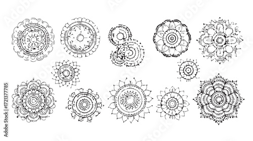 Collection of intricate mandala designs for creative projects and spiritual applications silhouette