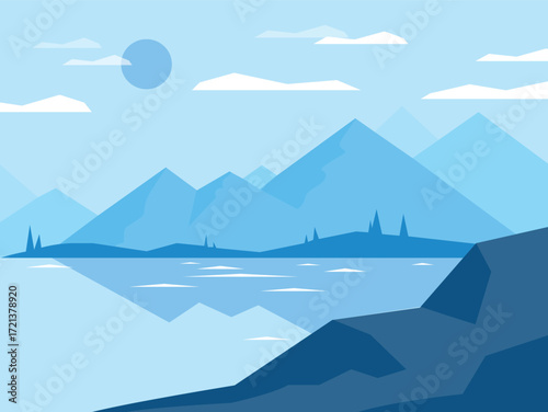 winter mountain landscape vector illustration