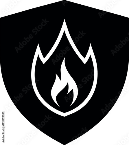 Shield with fire icon. flat design. Protection from fire or fire protection or protect from heat icon.