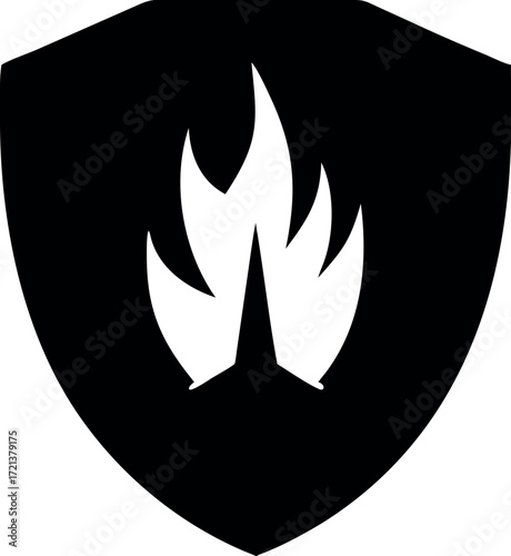Shield with fire icon. flat design. Protection from fire or fire protection or protect from heat icon.