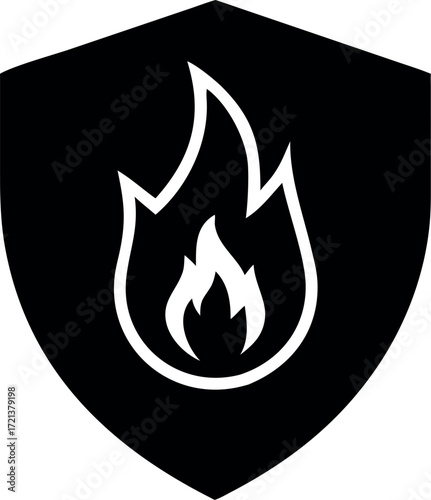 Shield with fire icon. flat design. Protection from fire or fire protection or protect from heat icon.