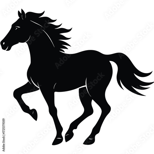 Isolated black horse silhouette on, captured in motion