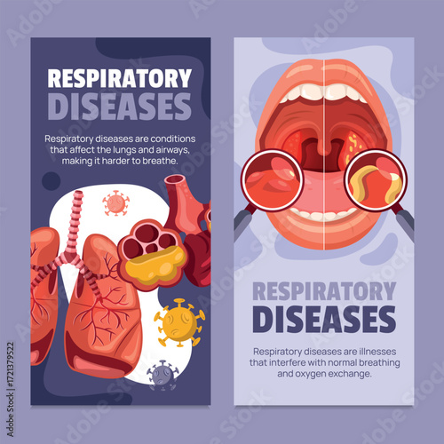 Flat Respiratory Anatomy and Ailments Vertical Banner Collection