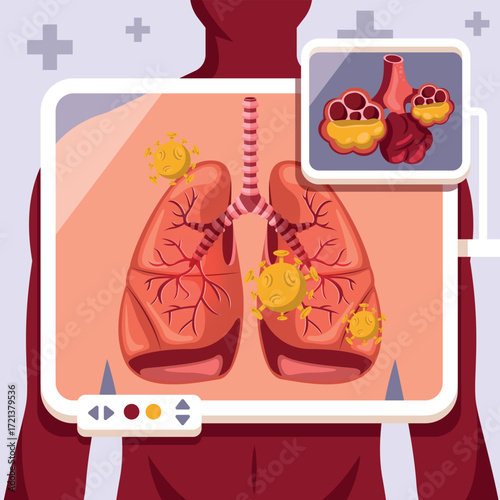 Flat Anatomy and Illnesses of the Human Respiratory System Composition
