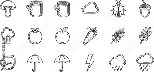 Vector set of autumn thin line icons.