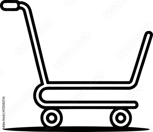 Black and white outline of a shopping cart with wheels and handle trolley grocery cart