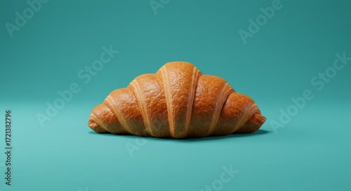 Golden Brown Croissant on Teal Background