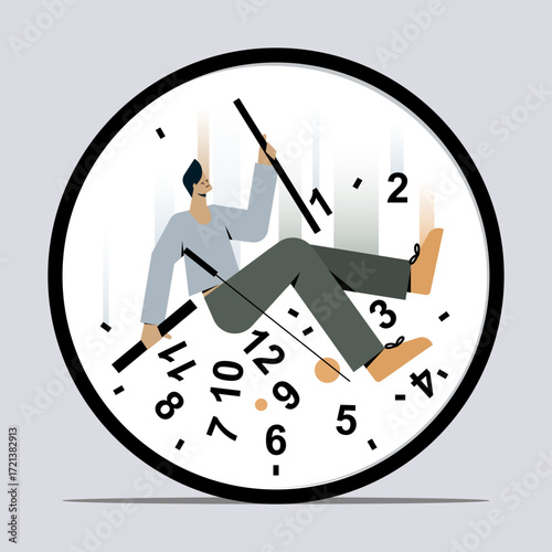 Illustration of a man falling inside a clock, symbolising stress, burnout, and the struggle to manage time