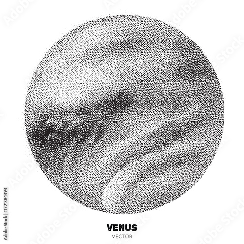 Planet Venus. Isolated element handdrawn with ink. Pointillism, dotted