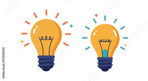 Two illuminated light bulbs showcase a bright idea and innovation