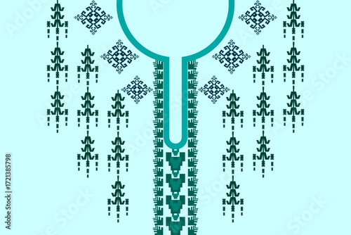 Neck geometric abstract Aztec oriental embroidery traditional border pattern. Native geometry neck decorative design for fashion, texture, element, neckline, textile, fabric, clothing, printing