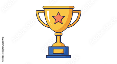 A golden trophy with a red star symbol of achievement and victory