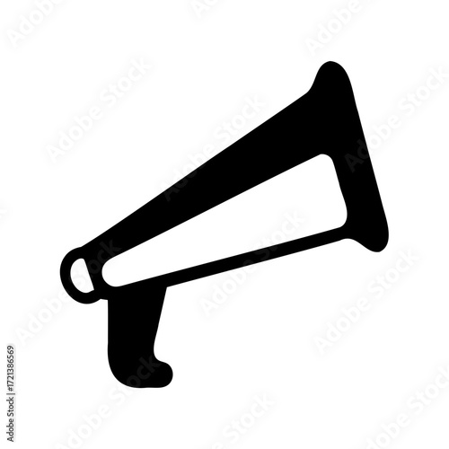 Black graphic of a megaphone, simple design and minimalist representation