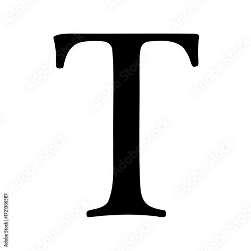 The uppercase letter T stands bold and graphic against a white canvas