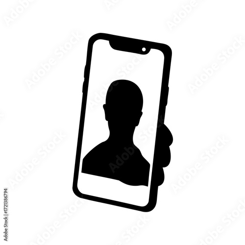 Abstract depiction of a person on a mobile phone being held