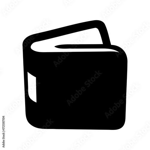 Silhouette of a minimalist, closed book with rounded corners, black graphic