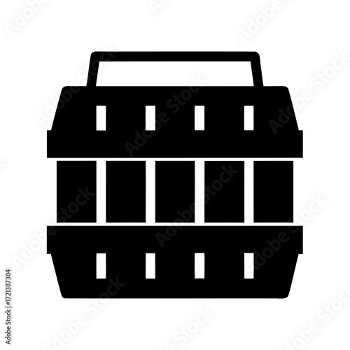 Icon representation of a black reusable togo container with lid and sections