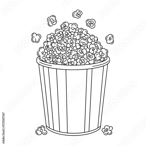 Illustration Vector Popcorn Bucket Icon Minimalist Black White Snack Food Design