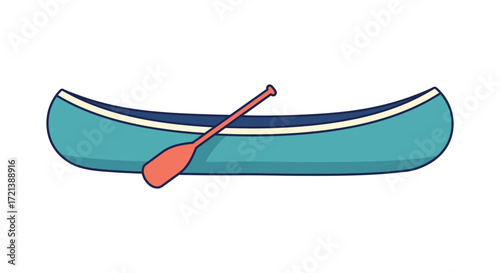 A simple cartoon illustration of a teal canoe with a red paddle
