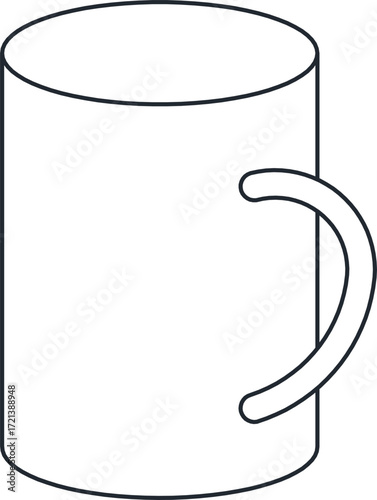 Minimalist vector outline of a coffee mug with curved handle design