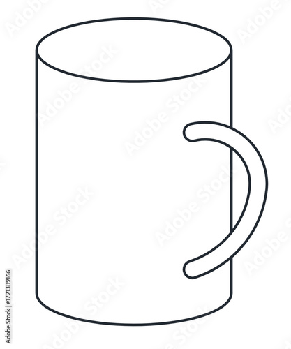 Minimalist vector outline of a coffee mug with curved handle design