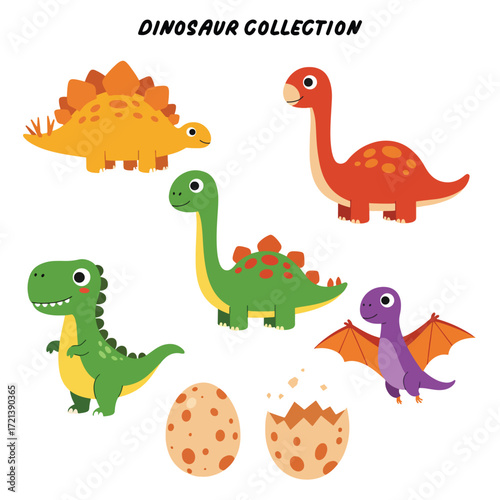 Adorable Cartoon Dinosaurs Collection Stegosaurus Brachiosaurus TRex and More.
