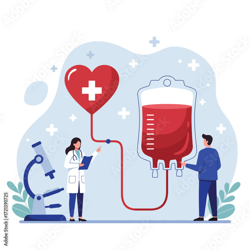 Blood Donation Concept with Doctor Patient and Medical Equipment.