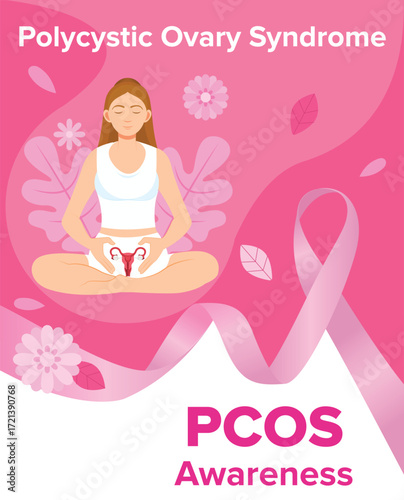 Polycystic Ovary Syndrome, PCOS awareness month, Medical illustration