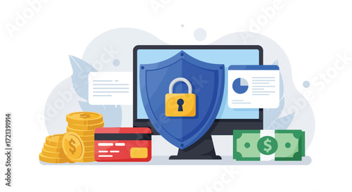 Digital Security Shield Protecting Online Financial Transactions and Data