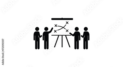 People discussing ideas around a table with a shared concept