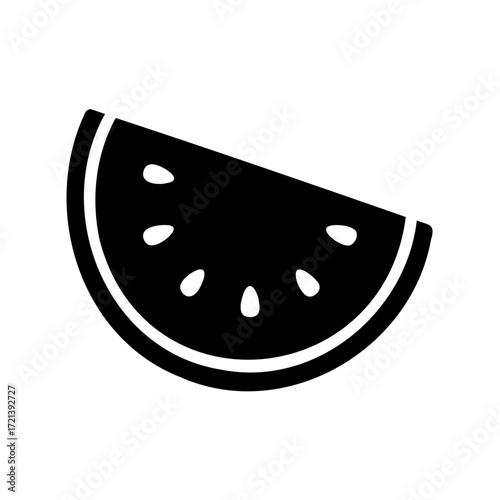 Simple graphic black slice of watermelon with seeds ready for consumption
