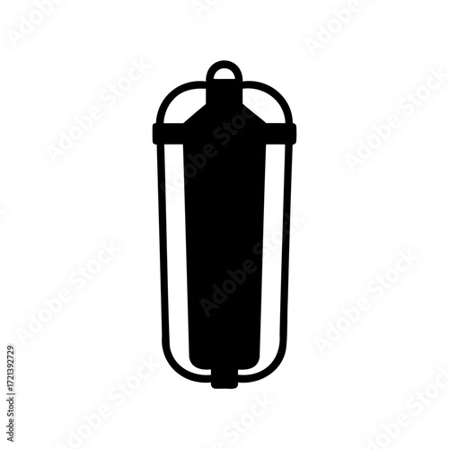Black silhouette illustration of a water filter cartridge on a white background
