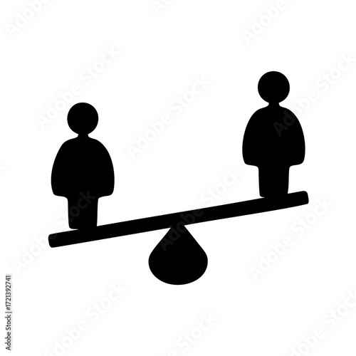 Seesaw Balance with Two Person Figures, Symbolizing Equality and Comparison