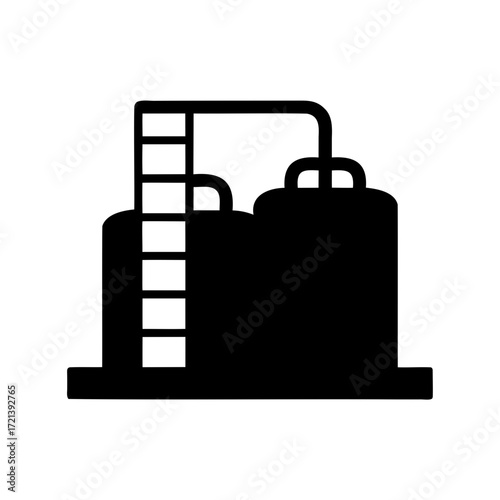 Industrial Chemical Plant with Storage Tanks and Pipes Illustration in Black