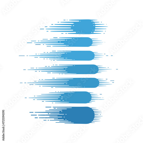 Dynamic blue brush strokes conveying a sense of speed and movement.