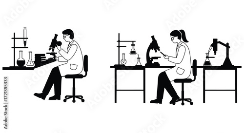 Two scientists working diligently in a laboratory setting with equipment