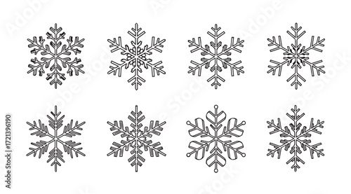 Collection of intricate snowflake silhouettes for winter decorations silhouette