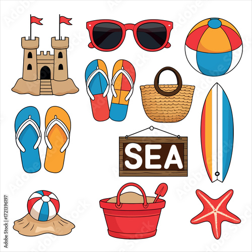 Vector art of summer beach elements vector art and illustration