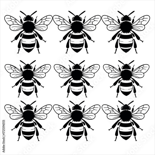Vector art of seamless pattern of honey bee silhouettes