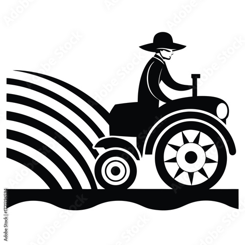 Vintage farmer driving a tractor on the field isolated on white background agriculture machinery for cultivation of land and harvesting farming and rural lifestyle