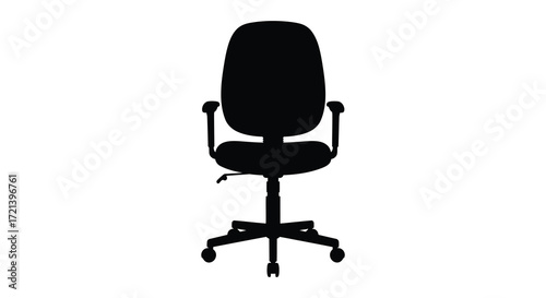 A simple black silhouette of an office chair with a five star base